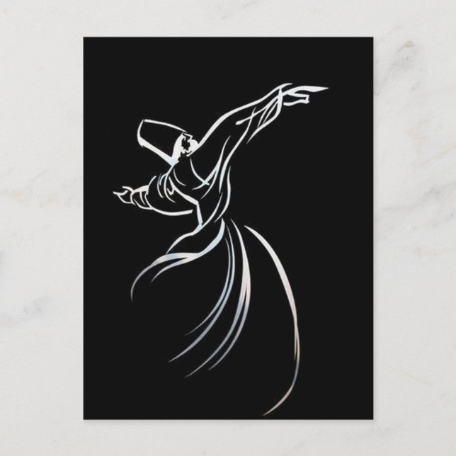 Carte Postale Dessin De Ligne Dervish Style De Calligraphe En Bl (Devant)