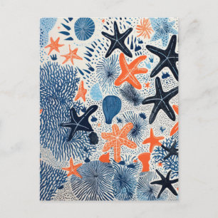 Carte Postale Dessin de motif de plage d'étoiles de mer