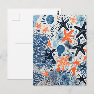 Carte Postale Dessin de motif de plage d'étoiles de mer