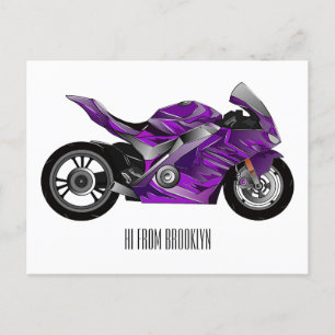 Carte Postale Dessin de moto de sport violet