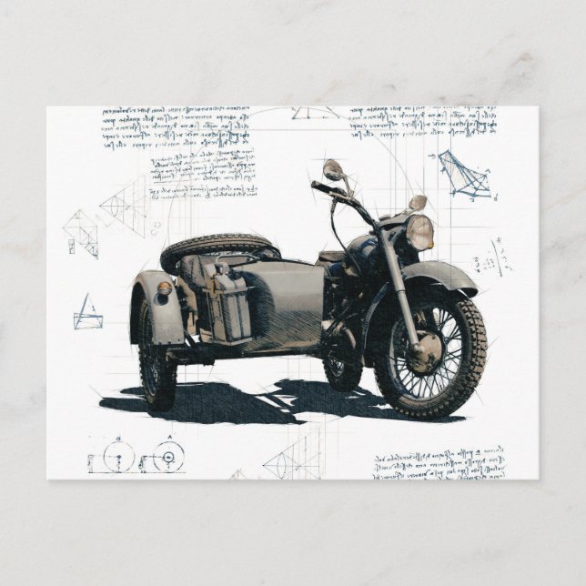 Carte Postale Dessin de moto vintage (Devant)