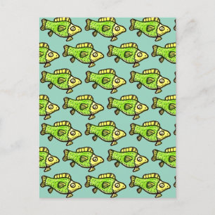 Carte Postale Dessin de poisson vert de dessin animé drôle