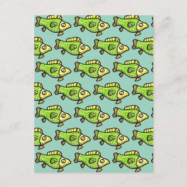 Carte Postale Dessin de poisson vert de dessin animé drôle (Devant)