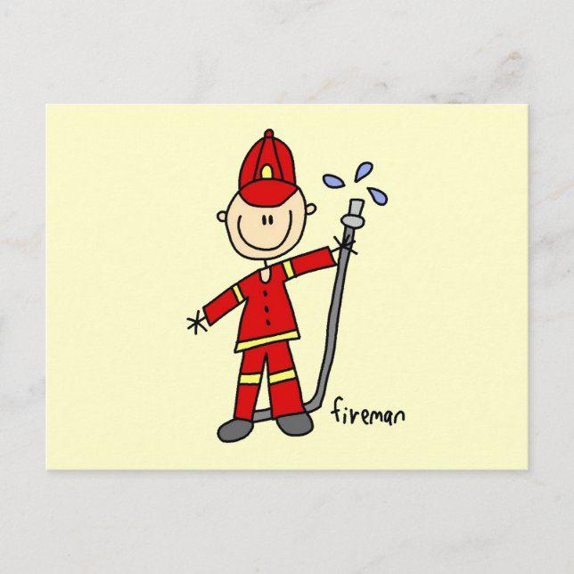 Carte Postale Dessin de pompier bâtonnet (Devant)