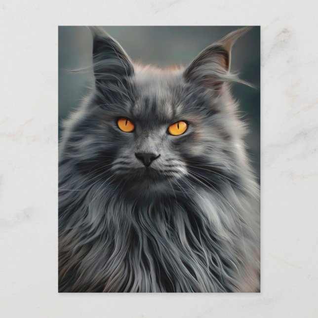 Carte Postale Dessin de portrait de chat majestueux à poils long (Devant)