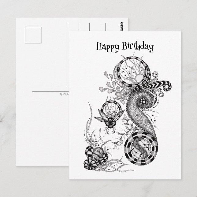Carte Postale Dessin de Tangle Floral -  (Devant / Derrière)