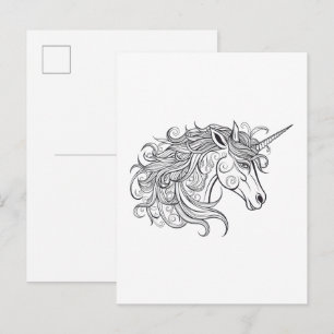 Carte Postale Dessin de tête de licorne petit