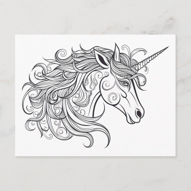 Carte Postale Dessin de tête Unicorne (Devant)