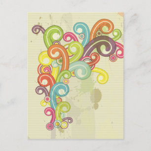 Carte Postale dessin de tourbillons rétro couleur arc-en-ciel co