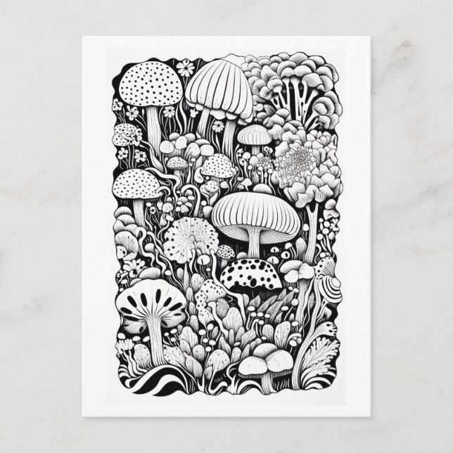 Carte Postale Dessin de trait de champignon Petit (Devant)