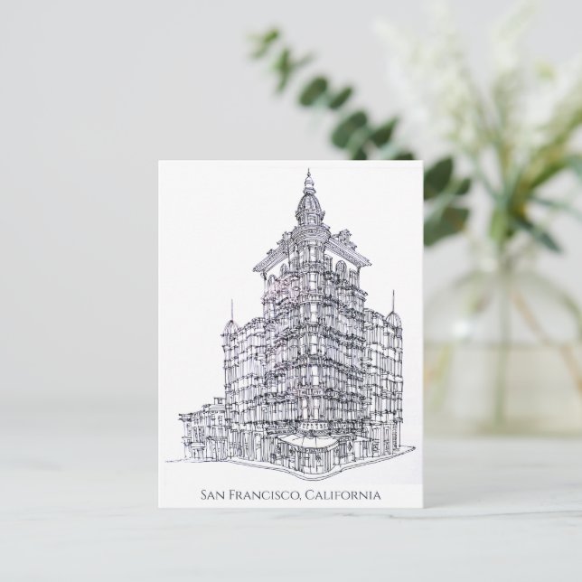 Carte Postale Dessin d'encre Columbus Tower, San Francisco, CA (Debout devant)