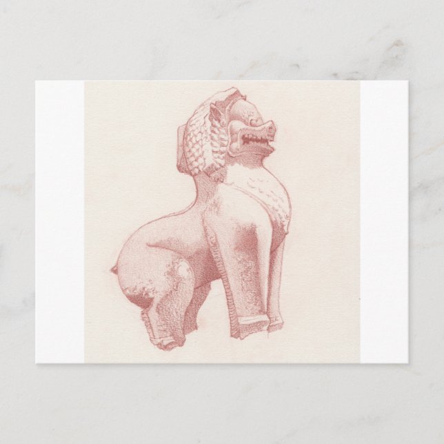 Carte Postale Dessin du lion gardien de pierre (Devant)