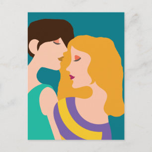 Carte Postale Dessin d'un beau couple lesbien de femmes amoureus