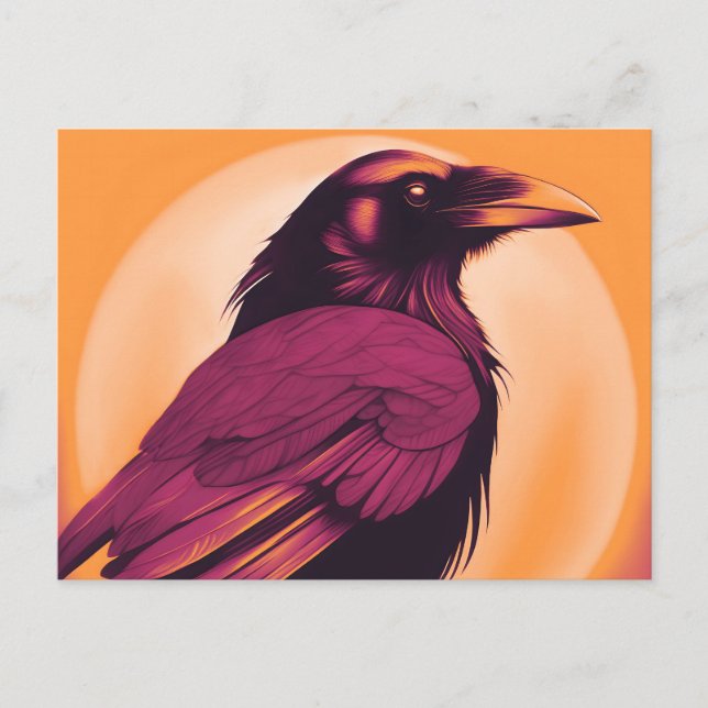 Carte Postale Dessin d'un corbeau noir sur orange jaune (Devant)