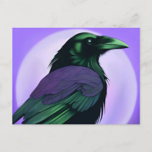 Carte Postale Dessin d'un corbeau sur fond violet néon