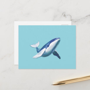 Carte Postale Dessin d'une baleine à bosse mignonne nageant