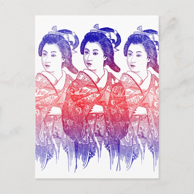 Carte Postale Dessin D'Une Dame Kimono (Devant)
