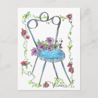 Carte Postale Dessin Fleurs de chaise antique