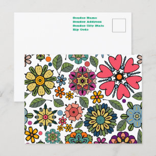 Carte Postale Dessin floral rétro moderne, illustration de motif