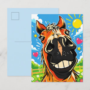 Carte Postale Dessin humoristique de cheval avec un sourire