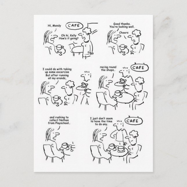 Carte Postale Dessin humoristique de femmes dans un café (Devant)