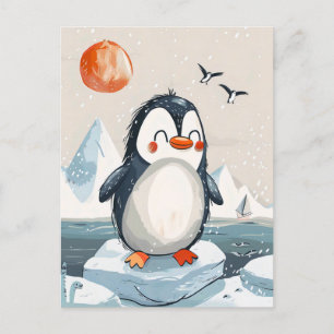 Carte Postale dessin humoristique Penguin sur la Floe de glace