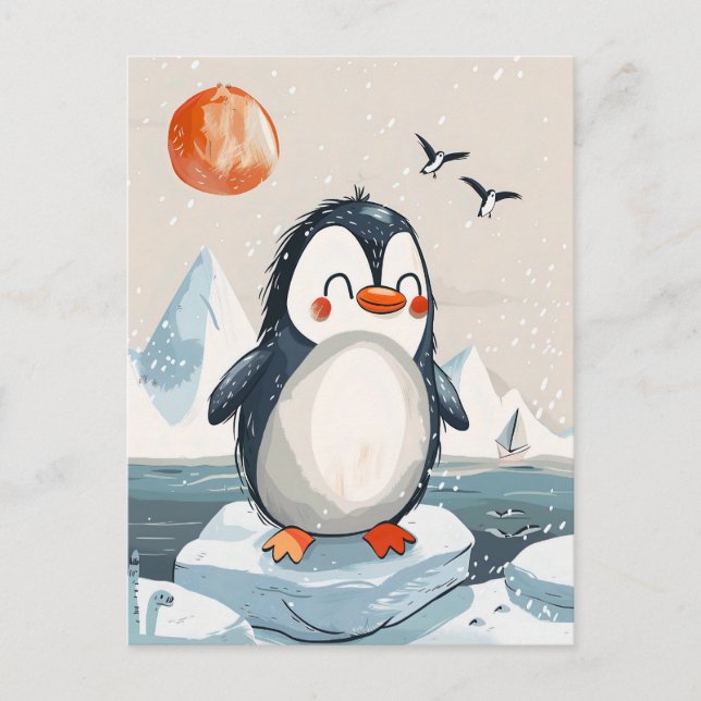 Carte Postale dessin humoristique Penguin sur la Floe de glace (Devant)