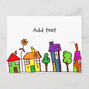 Carte Postale Dessin lunaire, Petite Ville, modèle américain