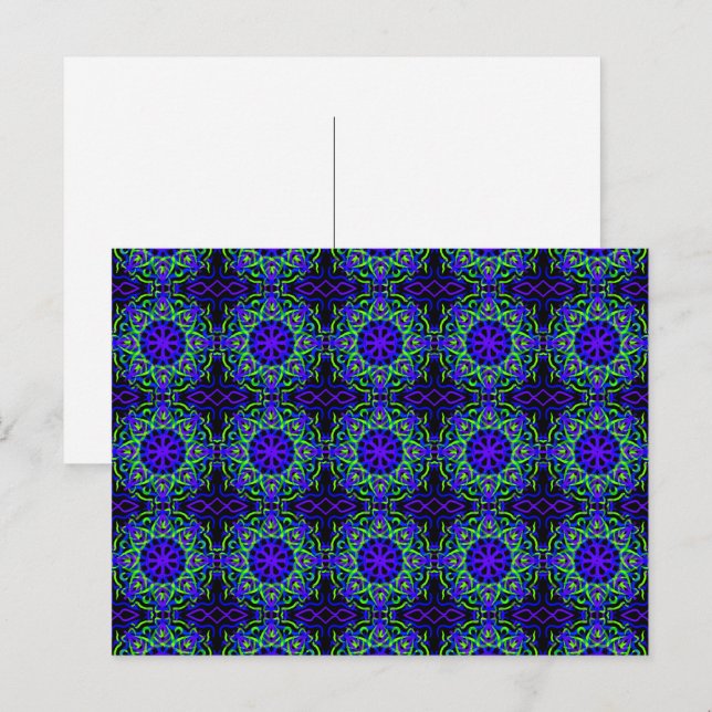Carte Postale Dessin mécanique bleu noir vert citron violet (Devant / Derrière)