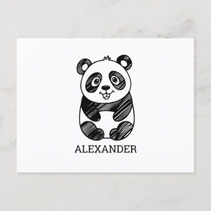 Carte Postale Dessin minimaliste de panda mignon en noir et blan