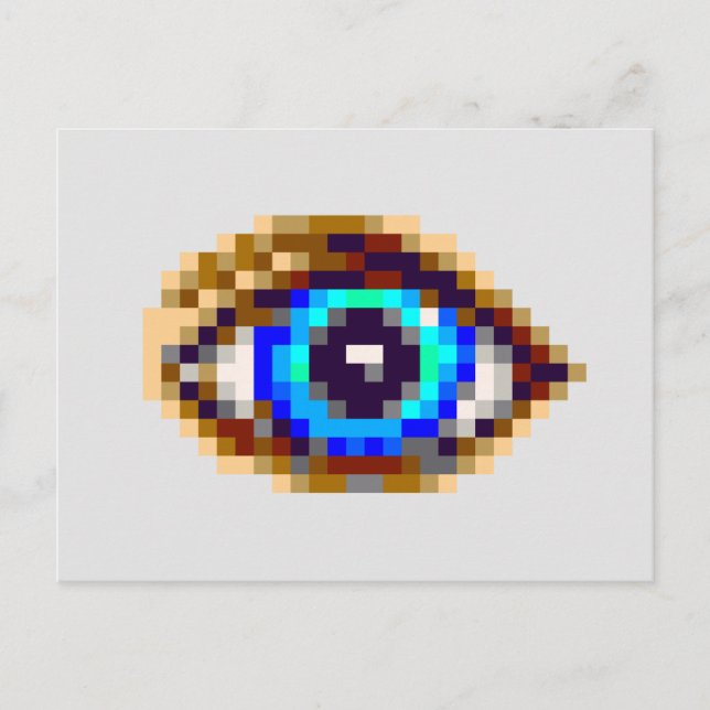 Carte Postale dessin oculaire bleu art 8 bits (Devant)
