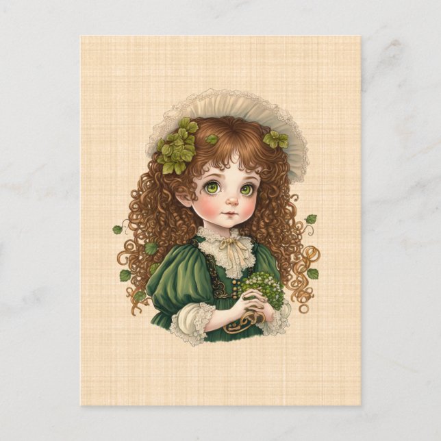 Carte Postale Dessin Saint Patrick : Petite fille mignonne (Devant)