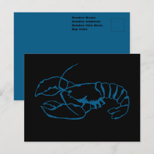 Carte Postale Dessin simple de contour d'animal marin homard ble