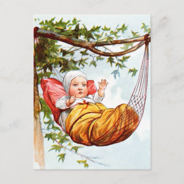 Carte Postale Dessin vintage : Bébé dans un hamac (Devant)