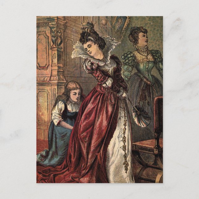 Carte Postale Dessin vintage : Cendrillon et soeurs maléfiques (Devant)