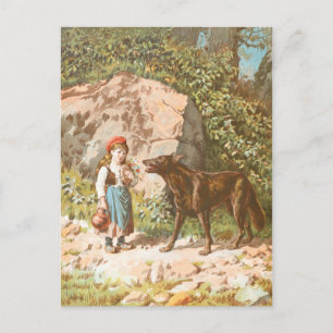 Carte Postale Dessin vintage : Chaperon rouge et loup