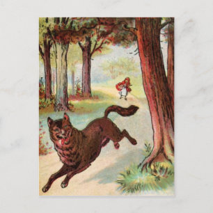 Carte Postale Dessin vintage : Chaperon rouge et loup
