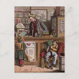 Carte Postale Dessin vintage : La librairie d'antiquités