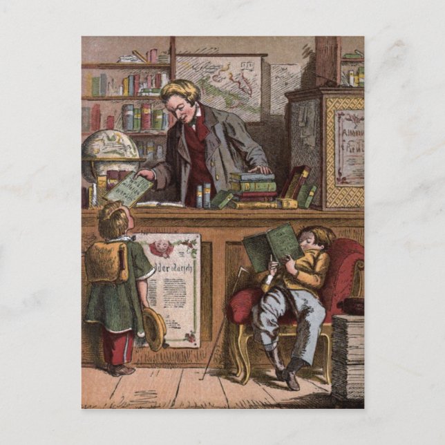 Carte Postale Dessin vintage : La librairie d'antiquités (Devant)