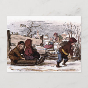 Carte Postale Dessin vintage : Motoneige dans la neige