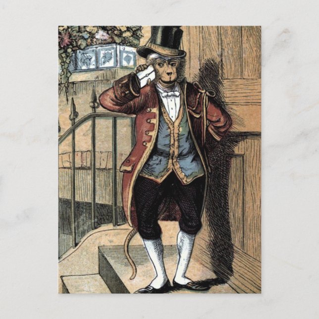 Carte Postale Dessin vintage : Singe en costume (Devant)