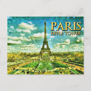 Carte Postale Dessin Vintage Tour Paris Eiffel