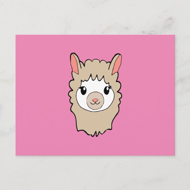 Carte Postale Dessin Visage Llama Rose (Devant)