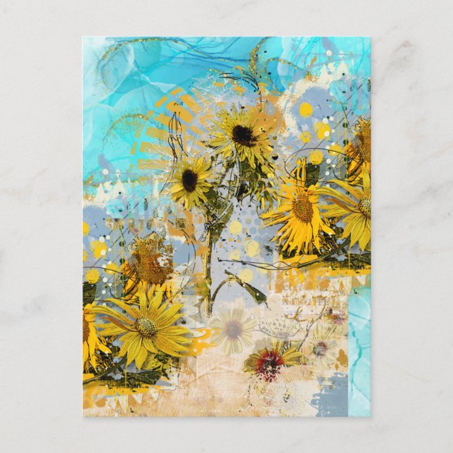 Carte Postale Dessous de verre de tournesols peints (Devant)