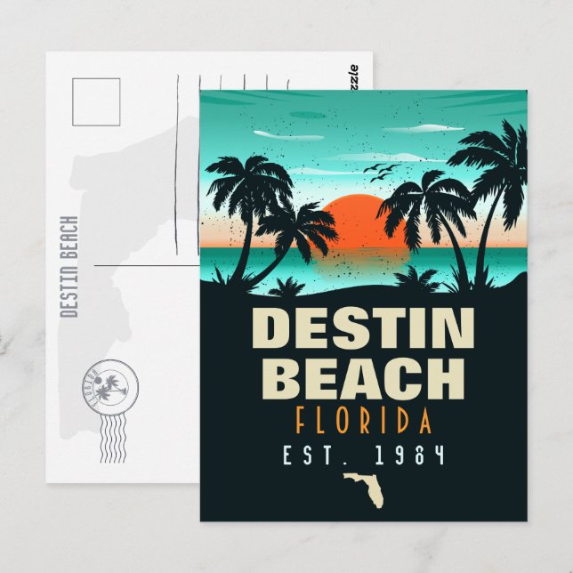 Carte Postale Destin Beach Florida Retro Sunset Souvenirs 60s (Devant / Derrière)