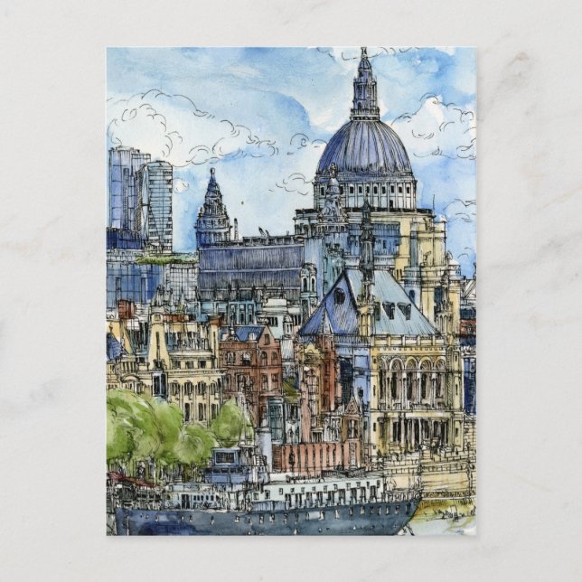 Carte Postale Destinations | Watercolor River Thames Waterfront (Devant)