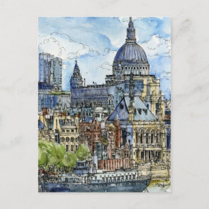 Carte Postale Destinations   Watercolor River Thames Waterfront