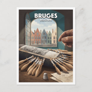 Carte Postale Détail de fenêtre de l'atelier de dentelle de Brug
