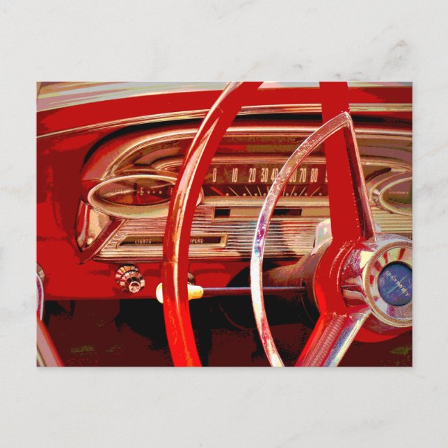 Carte Postale Détail du tableau de bord vintage Auto Old Car Red (Devant)