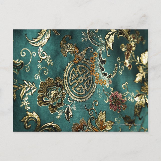 Carte Postale Détail du tissu de soie chinois vert jade (Devant)